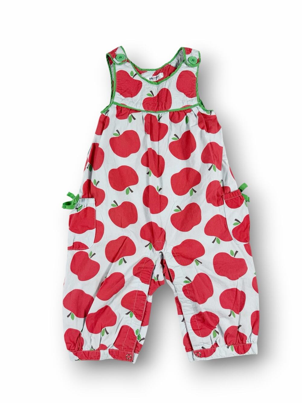 Mini Baby Boden Apple Print Romper Overalls Red Green Size 12–18 Months